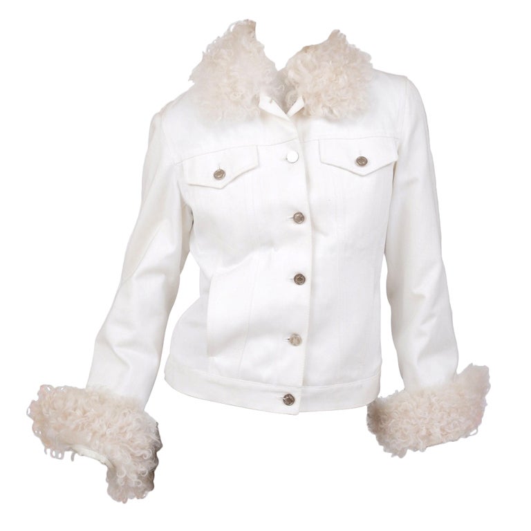 Gucci White Denim and Lamb Fur Jacket 