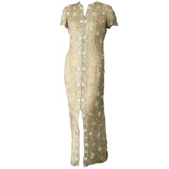 VINTAGE NUDE CRYSTAL AND PEARL BEADED COAT