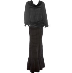 VINTAGE RARE TOM FORD for YSL LONG ENSEMBLE DE ROBES EN SOIE NOIRE