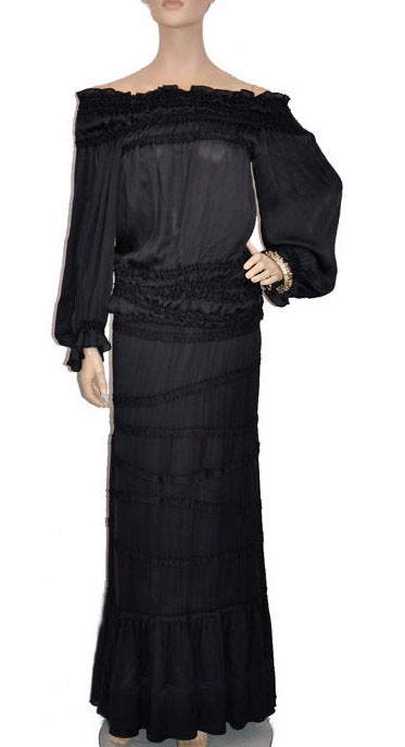 VINTAGE RARE TOM FORD for YSL LONG BLACK SILK DRESS SET In Excellent Condition In Montgomery, TX