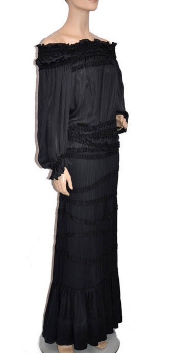 Women's VINTAGE RARE TOM FORD for YSL LONG BLACK SILK DRESS SET