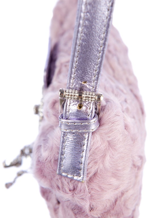 Valentino Lilac Broadtail Fur Baguette with Crystals In Excellent Condition In Montgomery, TX