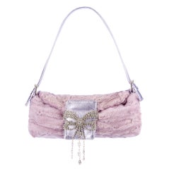 Valentino Lilac Broadtail Fur Baguette with Crystals
