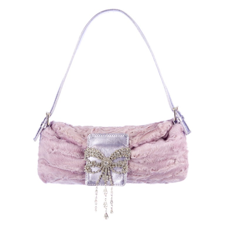 Valentino Lilac Broadtail Fur Baguette with Crystals