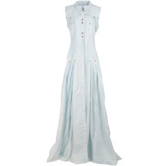BALMAIN Stud and crystal-embellished denim gown