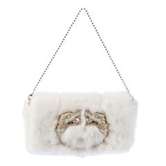 ICONIC TOM FORD FOR GUCCI WHITE MINK FUR CLUTCH BAG WITH CRYSTAL