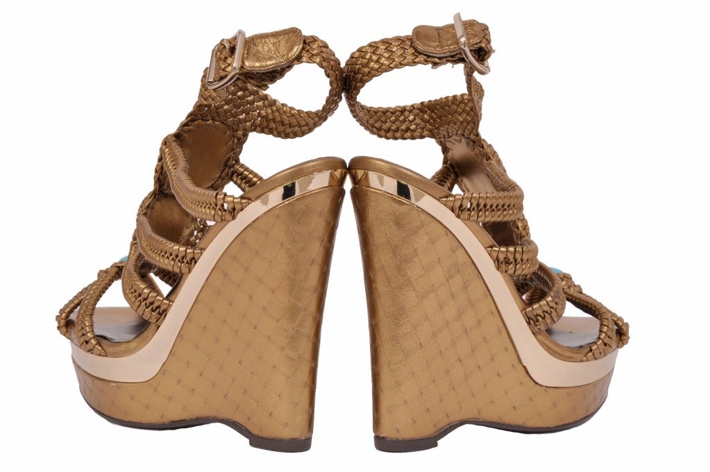 Brown Roberto Cavalli nappa laminated wedge embellished with stones