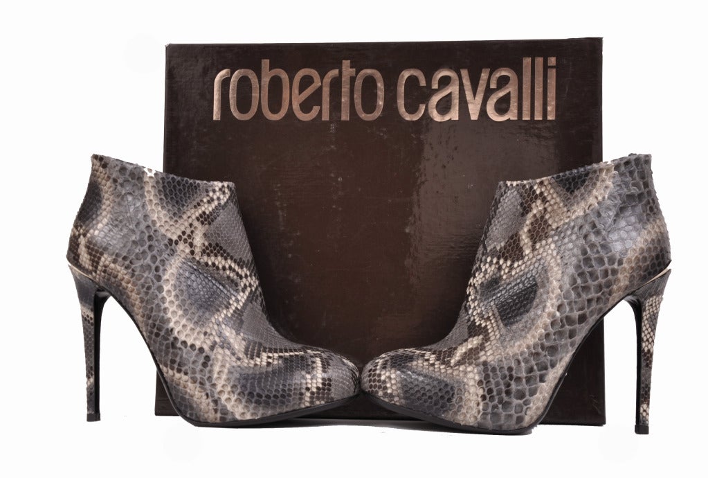 Roberto Cavalli python hidden platform ankle boots For Sale at 1stdibs