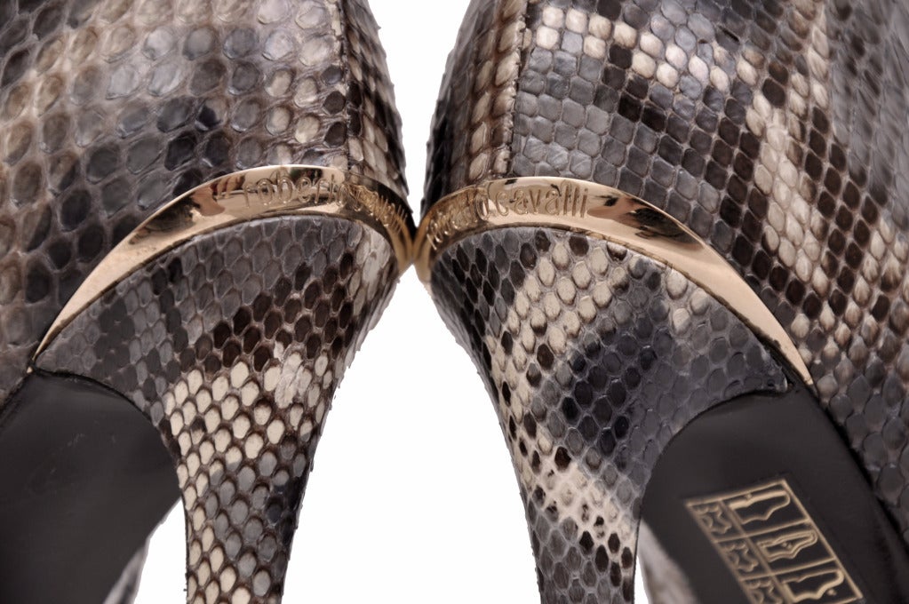 Roberto Cavalli python hidden platform ankle boots Sz 37.5; 38.5 For Sale 1