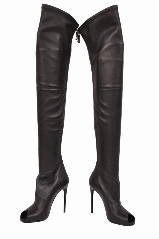 Tom Ford stretch-leather over-the-knee boots with open toe at 1stDibs ...