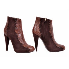 Roberto Cavalli brown alligator and suede ankle boots