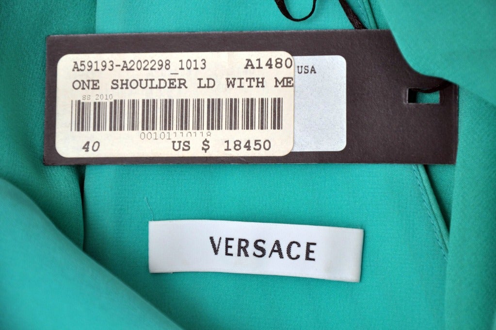 S/2010 L# 46 VERSACE AQUAMARINE EMBELLISHED ONE SHOULDER LONG DRESS Gown 40, 42 For Sale 5