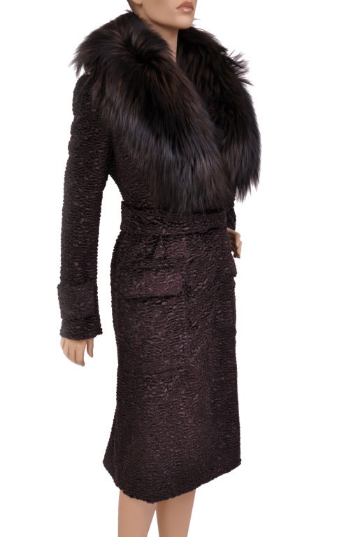 Black $17, 380 New Tom Ford Marron Astrakan Velvet Coat with Fox Fur