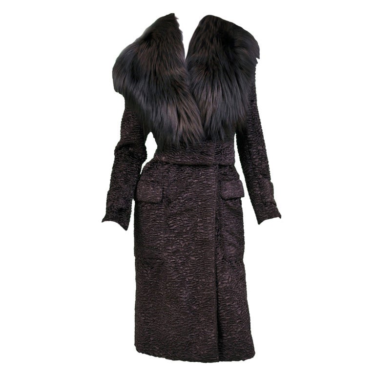 $17, 380 New Tom Ford Marron Astrakan Velvet Coat with Fox Fur