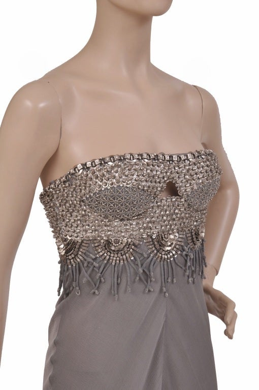 Gray $13, 105 New Versace Strapless Embellished Silk Chiffon Gown