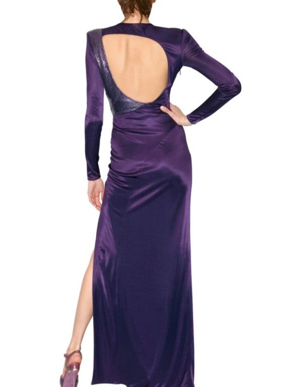 Black New Versace Purple Metal Mesh Long Dress