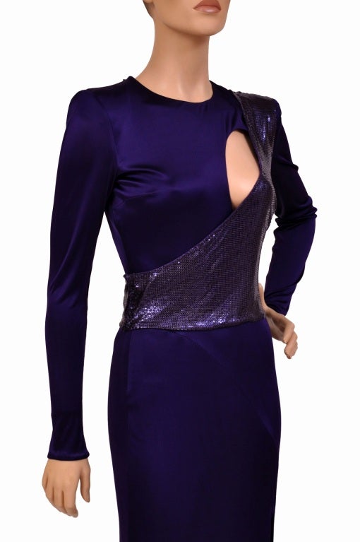 Women's New Versace Purple Metal Mesh Long Dress