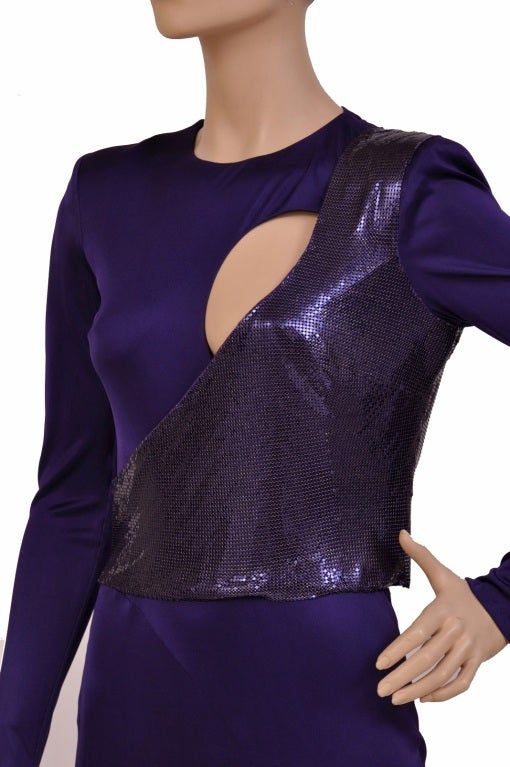 New Versace Purple Metal Mesh Long Dress 1