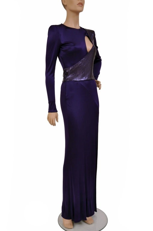 New Versace Purple Metal Mesh Long Dress 4