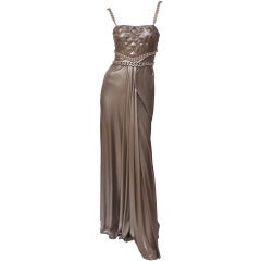 New Versace Chain Embellished Long Lame Dress 9