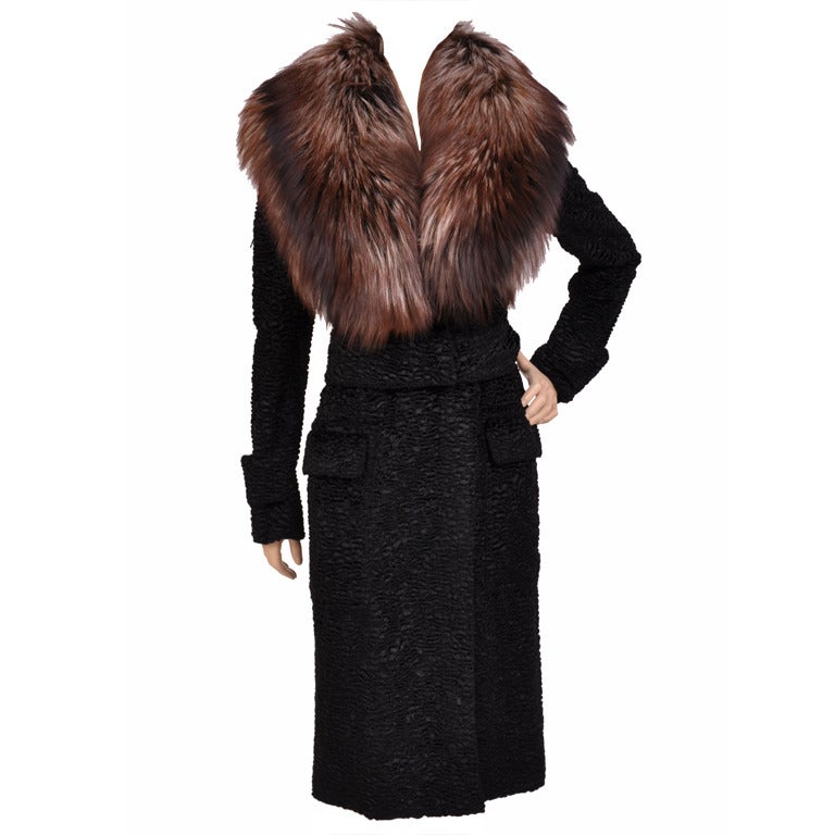 $17, 380 New Tom Ford Black Astrakan Velvet Coat With Fur