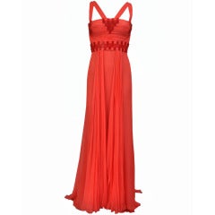 $15, 995 New Versace Featured Red Coral Silk Long Dress
