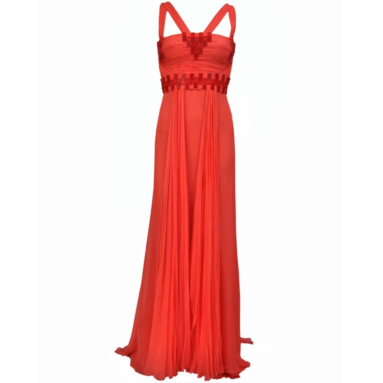 $15, 995 New Versace Featured Red Coral Silk Long Dress