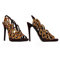 Roberto Cavalli Brown Suede Platform Shoes with Crystals 6
