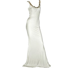 NEW VERSACE CRYSTAL EMBELLISHED WHITE LONG DRESS Gown  42 - 6