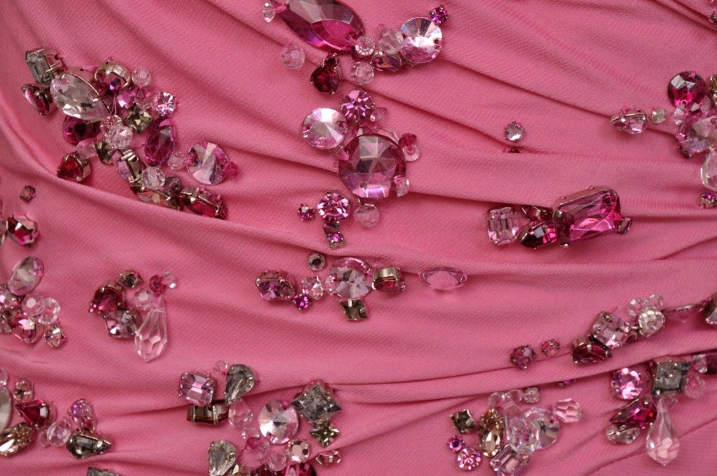 New Versace Crystal Embellished One Shoulder Pink Gown 1