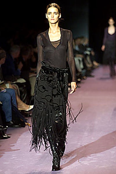 F/W 2001 Vintage Tom Ford for Yves Saint Laurent black velvet skirt with fringe 2