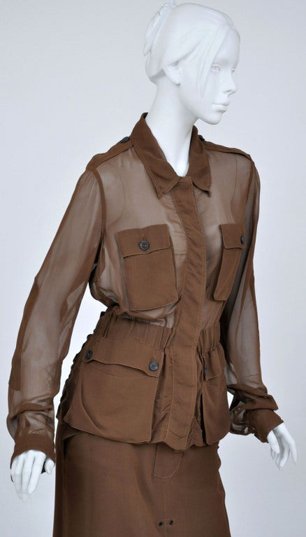 Women's S/S 2002 Vintage Tom Ford for Yves Saint Laurent cognac silk safari suit For Sale