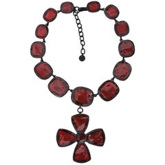 Tom Ford Red Pate De Verre Necklace With Cross