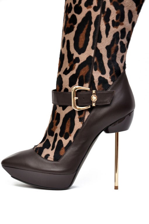 Versace platform leopard ponyskin stiletto boots In New Condition In Montgomery, TX