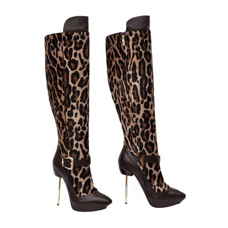 Versace platform leopard ponyskin stiletto boots