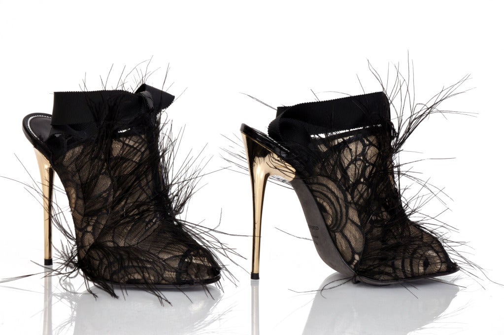 Tom Ford Black Lace and Feather Shoes

Simply the best shoes ever! Loved by many celebrities including Nicole Kidman and Julianne Moore.

Finished with black ribbon and gold tone heel

Brand new, in the box

Size: 37 - US 6, 37.5 - 6.5