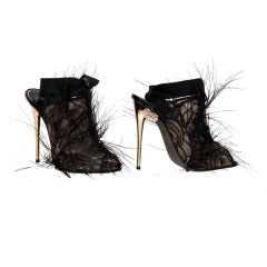Tom Ford Black Lace and Feather Shoes
