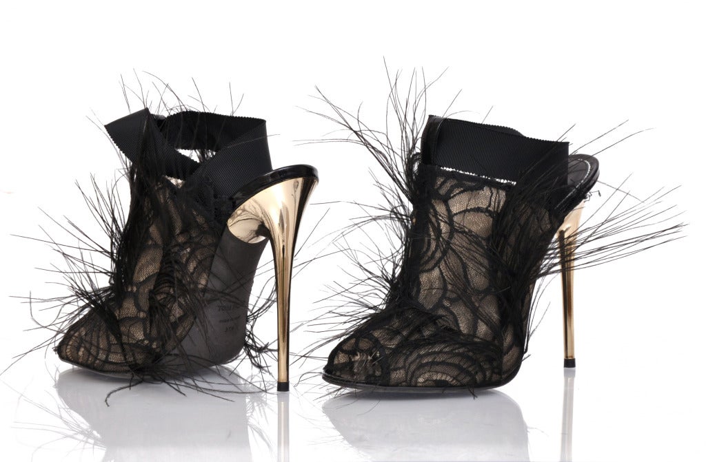 Women's Tom Ford Black Lace and Feather Shoes