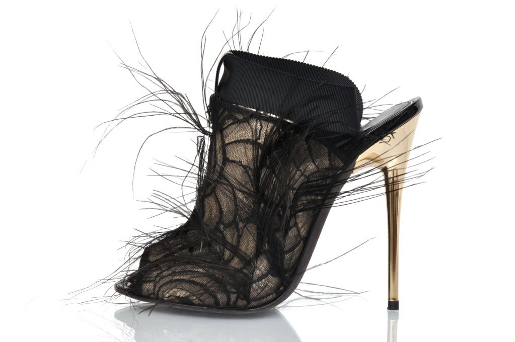Tom Ford Black Lace and Feather Shoes 1