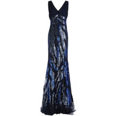 Roberto Cavalli blue sequin tulle zebra print gown