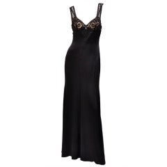 Versace Black Silk Gown with Macrame Detail 6