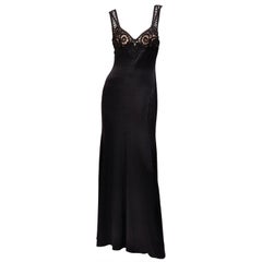 NEW VERSACE BLACK SILK MACRAME LONG DRESS Gown 42 - 6
