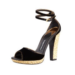 Tom Ford Black Velvet Crisscross Anklewrap Platform Sandals