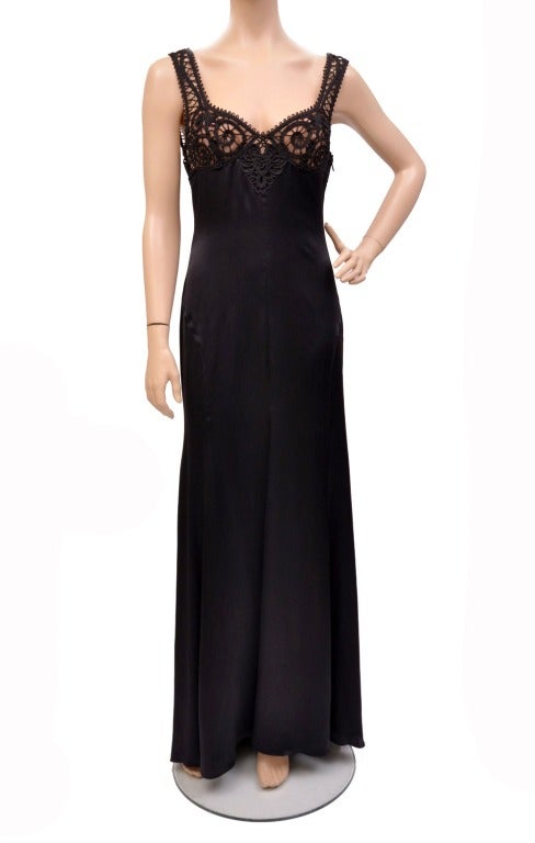 Versace Black Silk Gown with Macrame Detail For Sale at 1stdibs