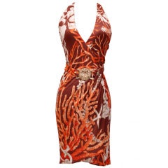 Versace Coral Print Wrap Dress