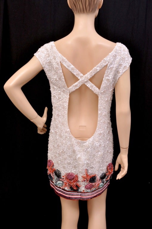 New Zuhair Murad Sea star Embellished Beaded White Mini Dress Size 42 In New Condition In Montgomery, TX