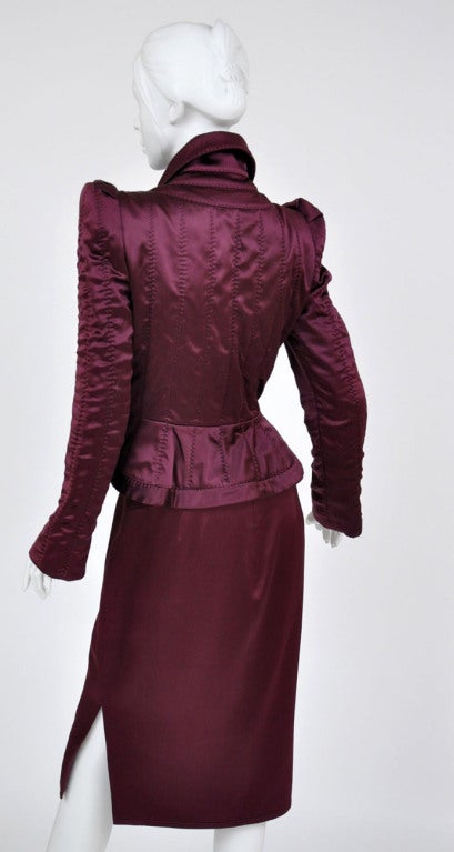 TOM FORD for YVES SAINT LAURENT BURGUNDY SILK SKIRT SUIT In Excellent Condition In Montgomery, TX