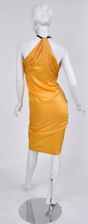 2004 Vintage Tom Ford for Gucci Gold Silk Dress with Leather For Sale 2