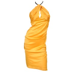 Tom Ford for Gucci Gold Silk Dress with Leather 12