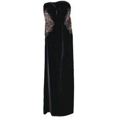 New Tom Ford Black Velvet and Lace tied back Evening Dress